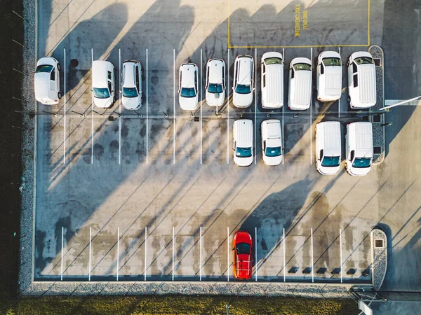 Car parking lot viewed from above, Aerial view. Top view. High quality photo