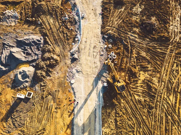 construction area with leveling ground. land being prepared for building construction. aerial view. High quality photo