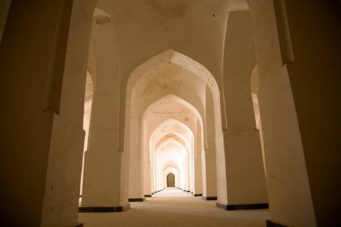 Buhara 'daki bir cuma camiinin beyaz kapısı. Özbekistan.
