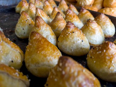 Biftek, baharat ve susam tohumlu mini samsa..