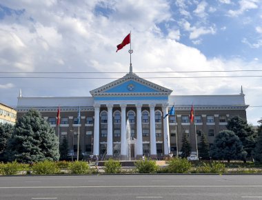 A building in the city of Bishkek. Historical flag