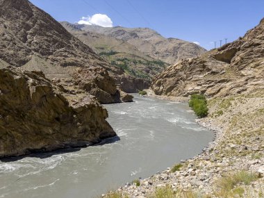 The murky and raging waters of the Panj River. clipart