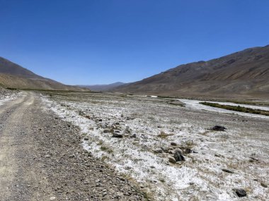 Dağlarda tuzlu topraklarla çöl.