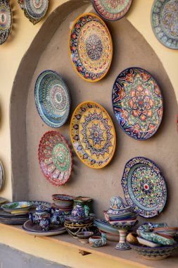 beautiful plates in wall of uzbekistan