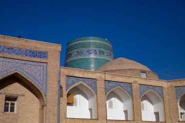 Hey tarihi binaların güzel tasarımı, Khiva, Khoresm tarım vahası, Hisar.