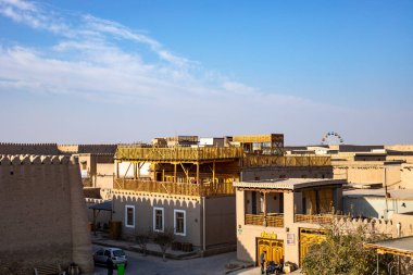 Tarihsel Şehir 'de güzel bir sokak manzarası, Khiva, Khoresm tarım vahası, Hisar..