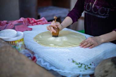 Duvar ahşap haçlarla kaplı, Khiva, Horesm tarım vahası, Hisar.