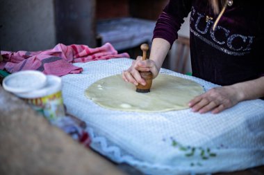 Duvar ahşap haçlarla kaplı, Khiva, Horesm tarım vahası, Hisar.