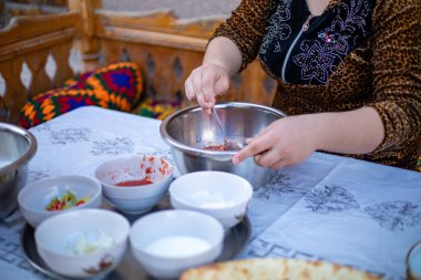 Orta Asya 'da ekmek pişirmenin geleneksel bir yolu Özbekistan, Khiva, Khoresm tarım vahası, Hisar.