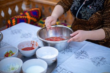 Orta Asya 'da ekmek pişirmenin geleneksel bir yolu Özbekistan, Khiva, Khoresm tarım vahası, Hisar.