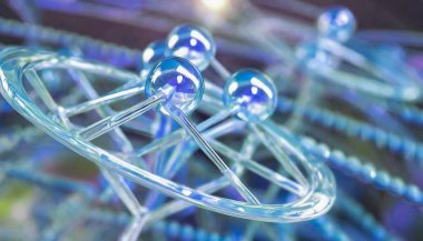 Üzerinde mavi bir ip olan mavi bir kürenin yakın çekimi. Küre diğer küre ve tellerle çevrilidir.