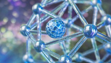 Mavi bir küre mavi ve yeşil çizgilerden oluşan bir ağ ile çevrilidir. Küre, görüntünün merkezidir ve çizgiler de küre ile arkaplan arasındaki bağlantılardır. Görüntü fütüristik.