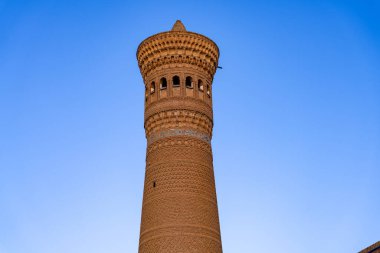 Sivri uçlu, uzun, kahverengi bir bina. Gökyüzü mavi ve berrak. Bina yabancı bir ülkede.