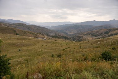 Bir kaç ağacın etrafa saçıldığı geniş, açık bir alan. Gökyüzü bulutlu ve atmosfer huzurlu.