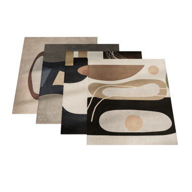 Arka arkaya dört farklı soyut sanat eseri sergileniyor. İlk parça siyah ve beyaz desenli büyük bir kare, ikinci parça ise daha küçük bir kare ve karışık renkler.