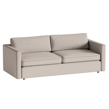 Üzerinde iki yastık olan beyaz bir kanepe. Kanepe iki koltuklu ve yumuşak bir malzemeden yapılmıştır.