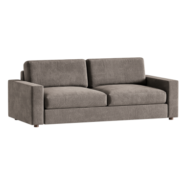 Üzerinde iki yastık olan gri bir kanepe. Kanepe büyük ve modern bir tasarıma sahip.