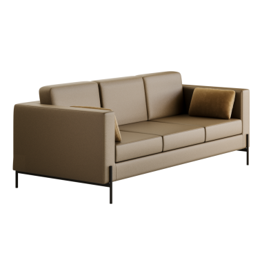 Üç yastıklı bronz bir kanepe. Koltuk deriden yapılmıştır ve modern bir tasarıma sahiptir.