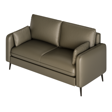 İki yastıklı bronz deri bir kanepe. Kanepe beyaz bir arka plana yerleştirilir. Kanepe oturmak ve dinlenmek için rahat bir yerdir.