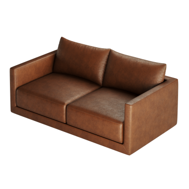 Üzerinde iki yastık olan kahverengi deri bir kanepe. Kanepe büyük ve lüks bir havası var.