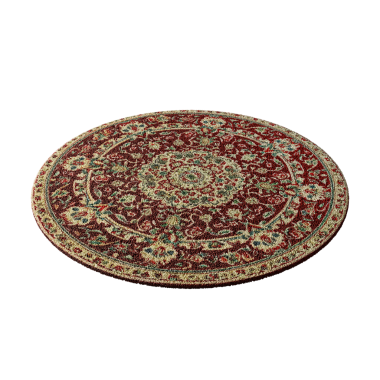 Çiçek ve yapraklardan oluşan kırmızı bir halı. Halı beyaz bir arka plana yerleştirilir.