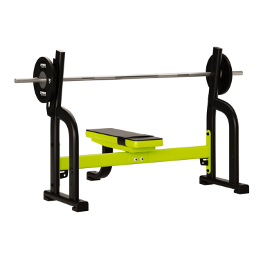 Üzerinde gümüş bir çubuk olan yeşil ve siyah bir bank. Kürsü metalden yapılmıştır ve siyah bir koltuğu vardır.