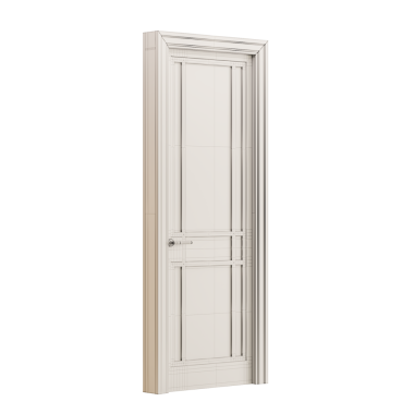 Siyah saplı ve gümüş düğmeli beyaz bir kapı. Kapı uzun ve dar, beyaz çerçeveli. Kapı tahtadan yapılmış ve basit bir tasarımı var.