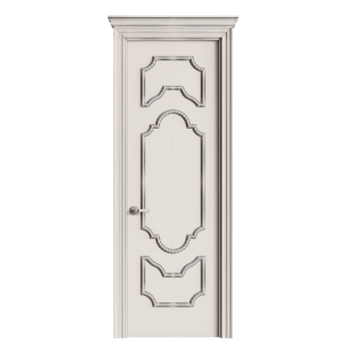 Altın kaplamalı beyaz bir kapı. Kapı açık ve kapı kolu görünür durumda.