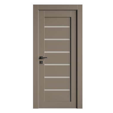 Gümüş sapı ve gümüş kilidi olan ahşap bir kapı. Kapı kolu kapının sol tarafında. Kilit de sağ tarafta.