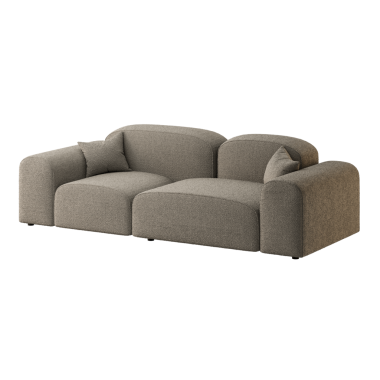 Üzerinde yastıklar olan büyük, gri bir kanepe. Kanepe yumuşak, pelüş bir malzemeden yapılmıştır ve modern bir tasarıma sahiptir. Yastıklar, kanepenin rahatlığını ve tarzını arttıracak şekilde dizilmiş.