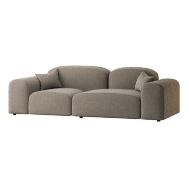 Üzerinde yastık olan büyük, gri bir kanepe. Kanepe yumuşak, pelüş bir malzemeden yapılmış ve modern bir tasarımı var.