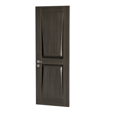 Gümüş sapı ve gümüş kilidi olan bir kapı. Kapı ahşaptan yapılmıştır ve kahverengi renklidir.