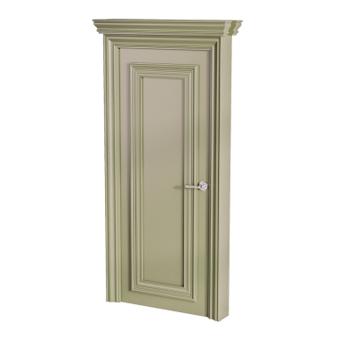 Gümüş saplı ve gümüş düğmeli bir kapı. Kapı açık ve kapı kolu görünür durumda.