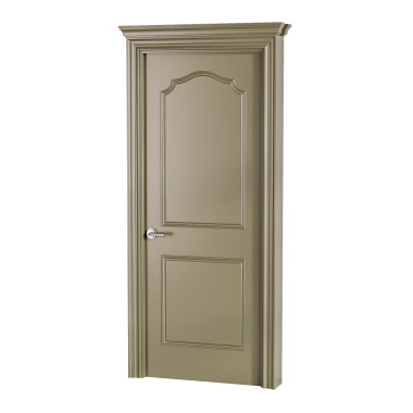 Altın çerçeveli ve gümüş saplı bir kapı. Kapı kapalı ve gümüş bir düğmesi var.