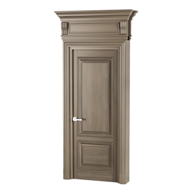 Gümüş saplı ahşap bir kapı açık. Kapı kolu gümüşten ve kapı da ahşaptan.