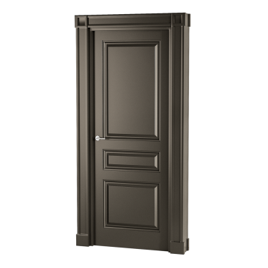 Gümüş saplı ve gümüş düğmeli bir kapı. Kapı ahşaptan yapılmıştır ve koyu kahverengi bir rengi vardır.