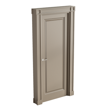 Gümüş saplı ve gümüş düğmeli bir kapı. Kapı kapalı ve ahşap çerçevesi var.