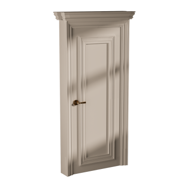 Altın saplı ve altın düğmeli beyaz bir kapı. Kapı açık ve ışık onun üzerinde parlıyor.