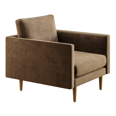 Kahverengi yastıklı bir sandalye. Sandalye ahşaptan yapılmıştır ve kahverengi bir rengi vardır.