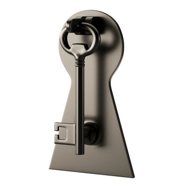 Bir anahtar kapıdaki bir delikten sarkıyor. Anahtar bükülmüş ve bükülmüş. Delik de üçgen şeklinde.