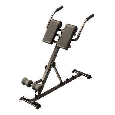 İki yastıklı siyah egzersiz makinesi. Makine beyaz arka planda. Makine, insanların sırt kaslarını çalıştırmalarına yardımcı olmak için tasarlandı.