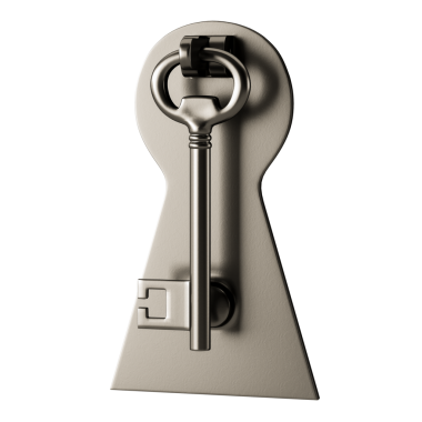 Üzerinde anahtar olan bir anahtar deliği var. Anahtar bükülmüş ve bükülmüş.