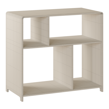 Siyah süslemeli beyaz bir raf. Rafta tahtadan yapılmış ve siyah bir süslemesi var.