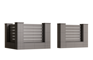 Siyah süslemeli iki gri tahta direk. Direkler yan yana. Postalar bir kutuda değil.