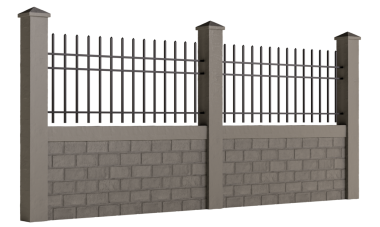 Yan tarafında metal çit olan tuğla bir duvar. Çit demirden yapılmıştır ve bir sürü çivisi vardır.