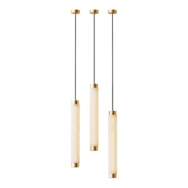 Tavandan sarkan üç lamba parçası. Ampuller beyaz ve altındır.