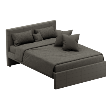 Siyah beyaz çizgili yatak örtüsü ve gri yastıkları olan bir yatak. Yatak örtüsü yapıldı ve yastıklar düzgünce yerleştirildi. Yatak beyaz arka plana yerleştirilir.