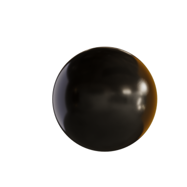 Parlak yüzeyi olan siyah bir top. Yuvarlak ve koyu renkli. Top beyaz bir zemine yerleştirilir.