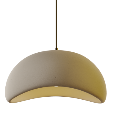 Beyaz tonu ve altın zinciri olan bir lamba. Gölgelik kıvrımlı ve zincir tavandan sarkıyor