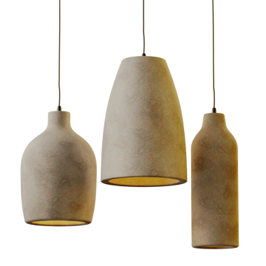 Tavandan sarkan üç lamba parçası. Ortadaki armatür en uzun olanı. Soldaki lamba armatürü en kısa olanı.